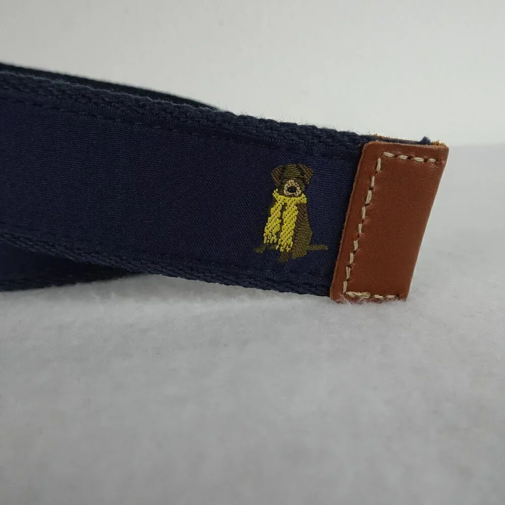 Cremieux Belt Men's Size S Blue Cloth Embroidered Dog Adjustable D Ring Preppy